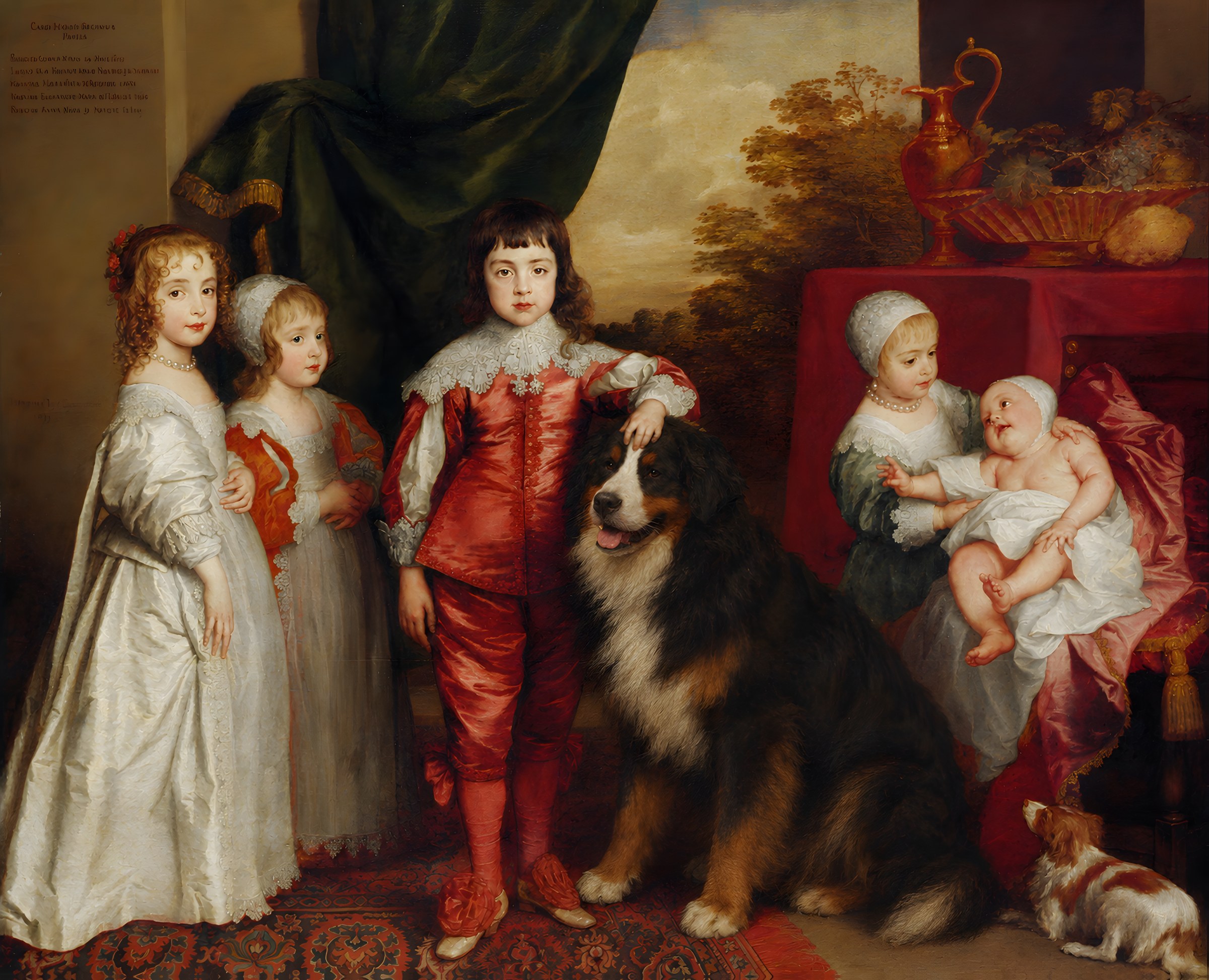 The same painting with a Bernese Mountain Dog painted in place of the mastiff