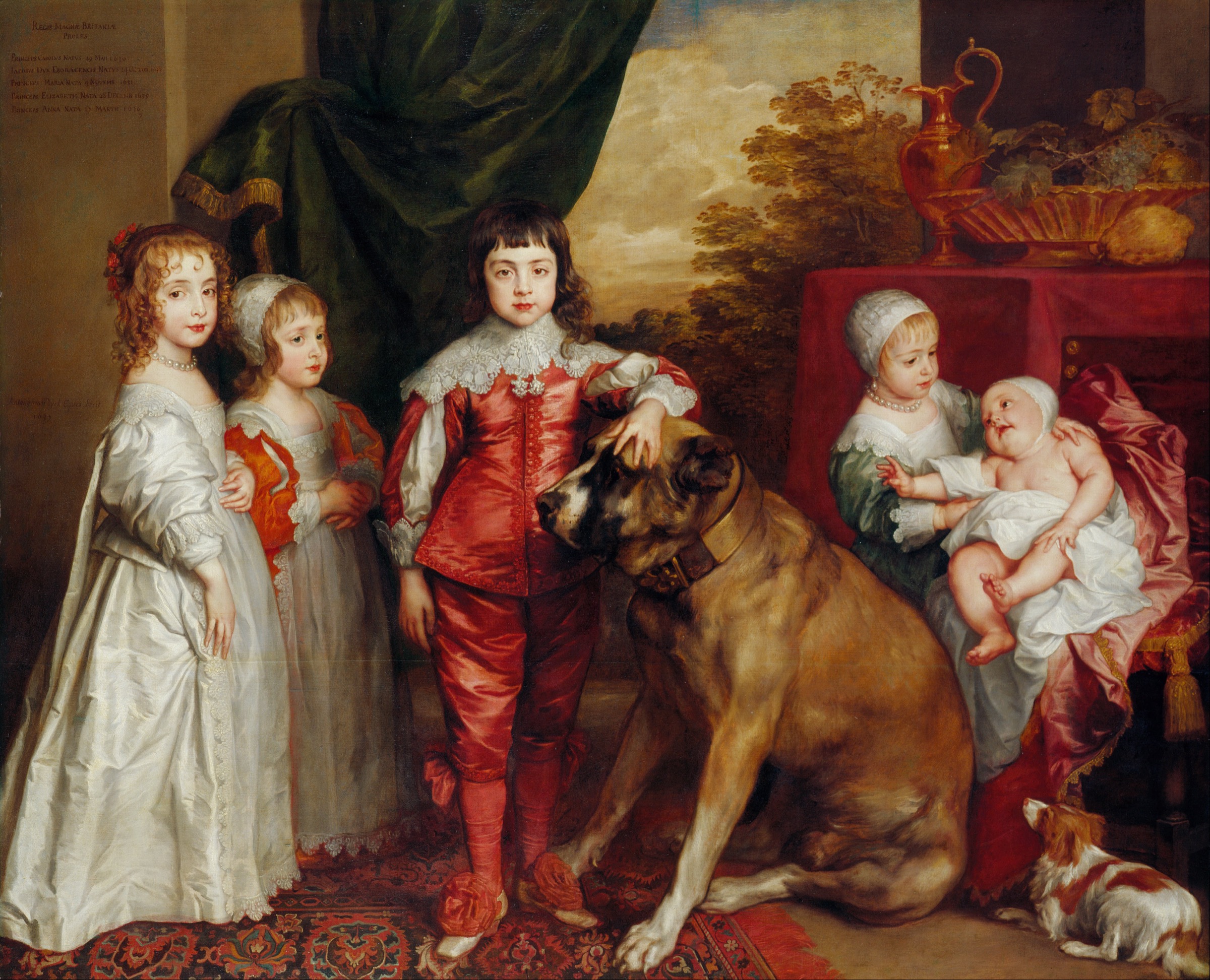 Van Dyck's Five Eldest Children of Charles I, 1637 — the original: a mastiff under the prince's hand